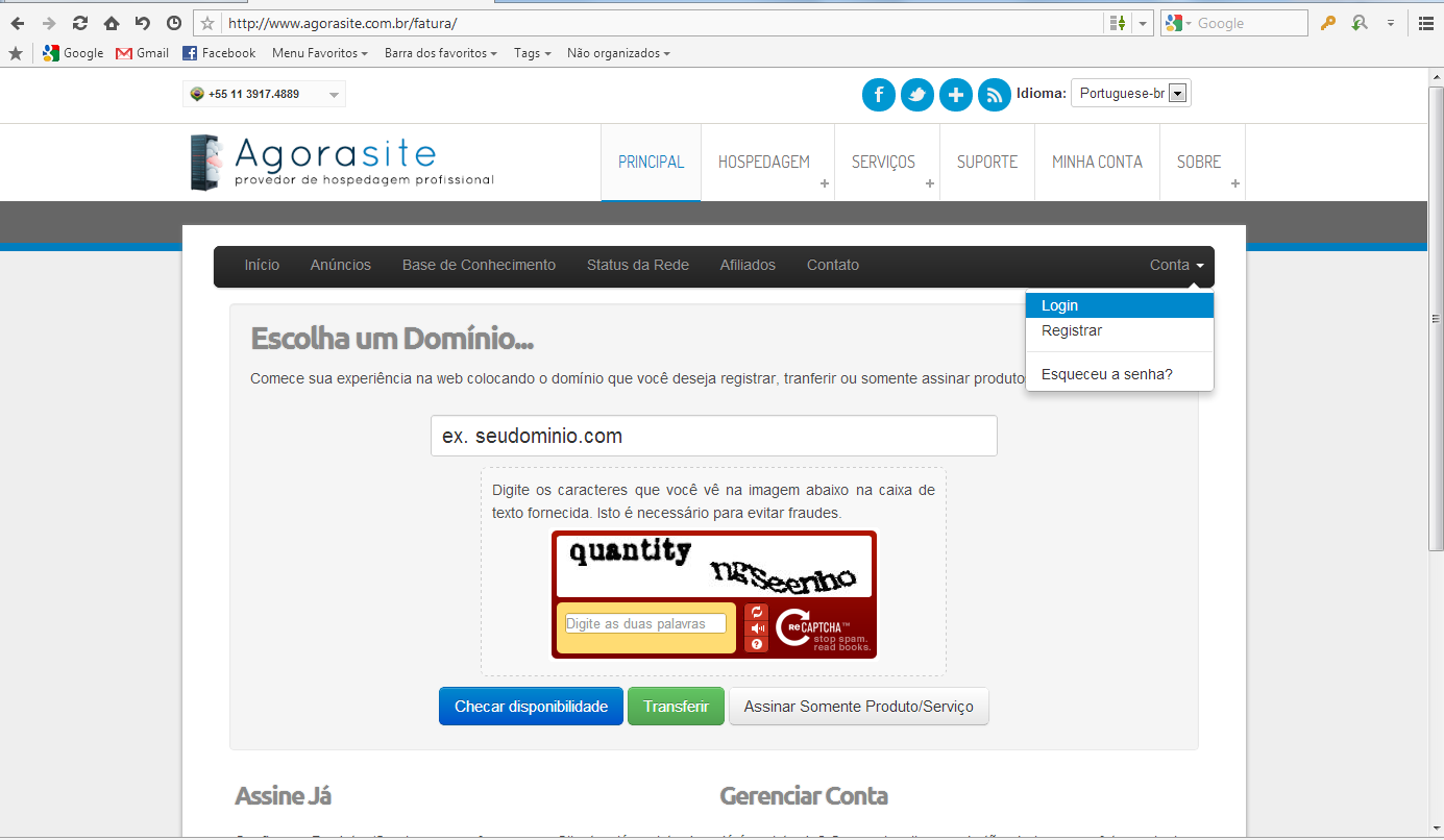 Entrar em www.agorasite.com.br/fatura