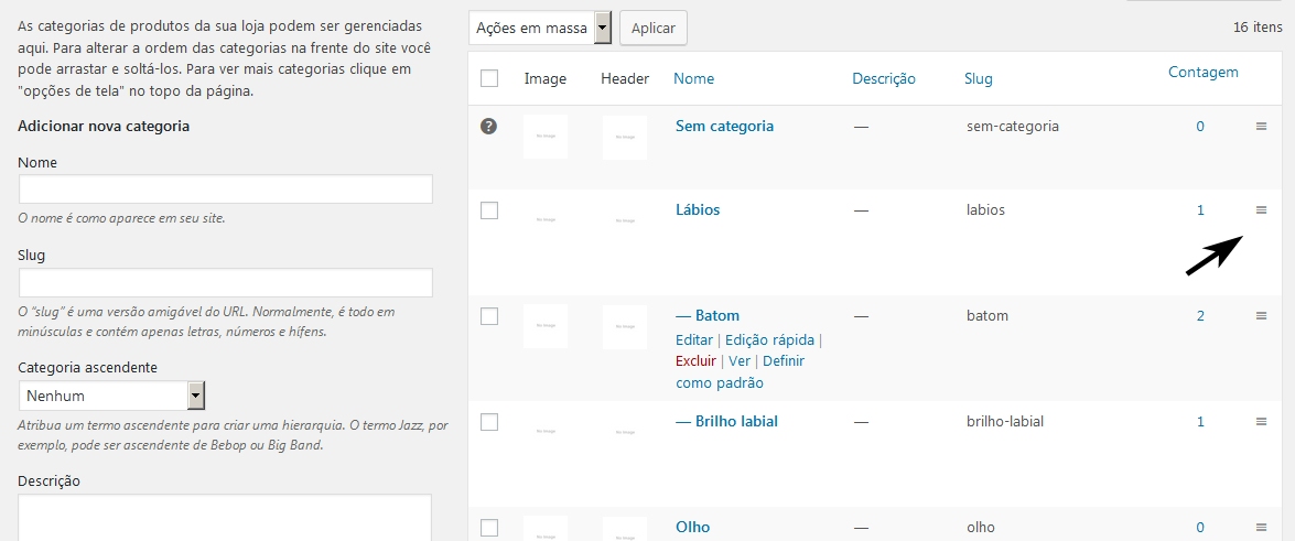 Tela adicionar categoria woocommerce passo 3